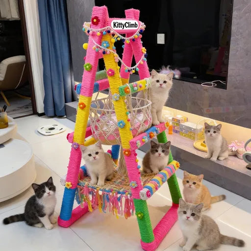 KittyClimb® Kitty’s Cloudtop Kingdom Cat Tree – Multi-Level Scratching Paradise with Snug Caves, Sunny Perches & Hammock | Indoor Cats’ Dream Playground to Climb, Nap & Rule Their Domain